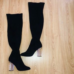 Suede, Thigh Boots w/ Clear Heel